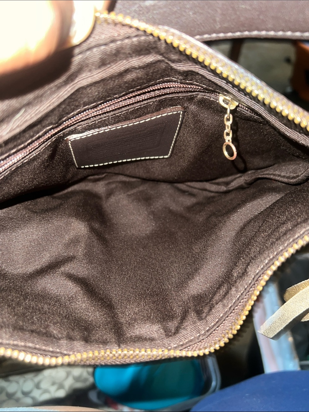 Coach Tan Suede Shoulder Bag with Gold Accents - Picture 4 of 5